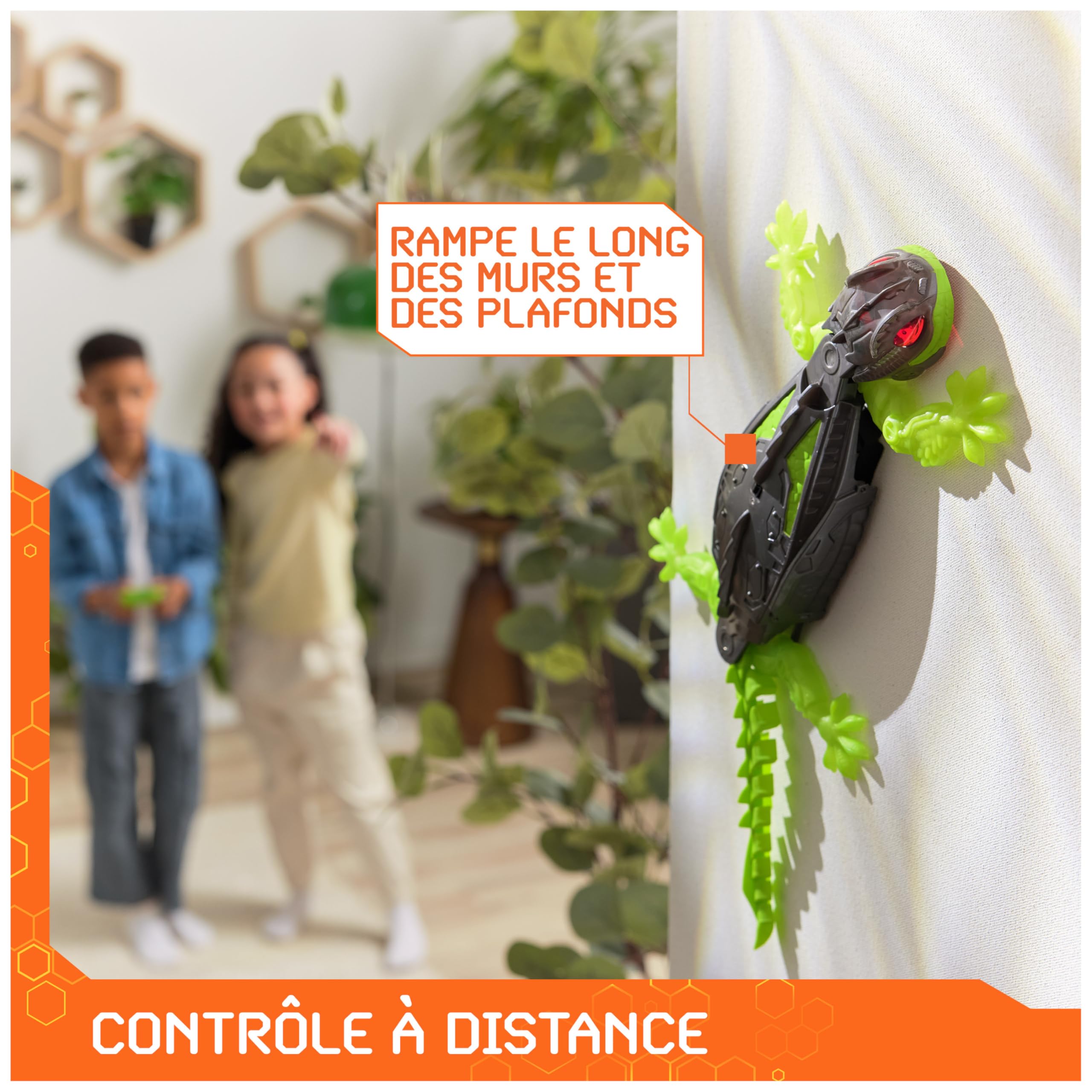 Hex Bots - Gecko Radiocommandé Qui Rampe Sur Le Sol Et Les Murs - Lézard Télécommandé Avec Yeux Lumineux - Pilotage Facile - Câble USB Inclus - Jouet Enfant 4 Ans et +