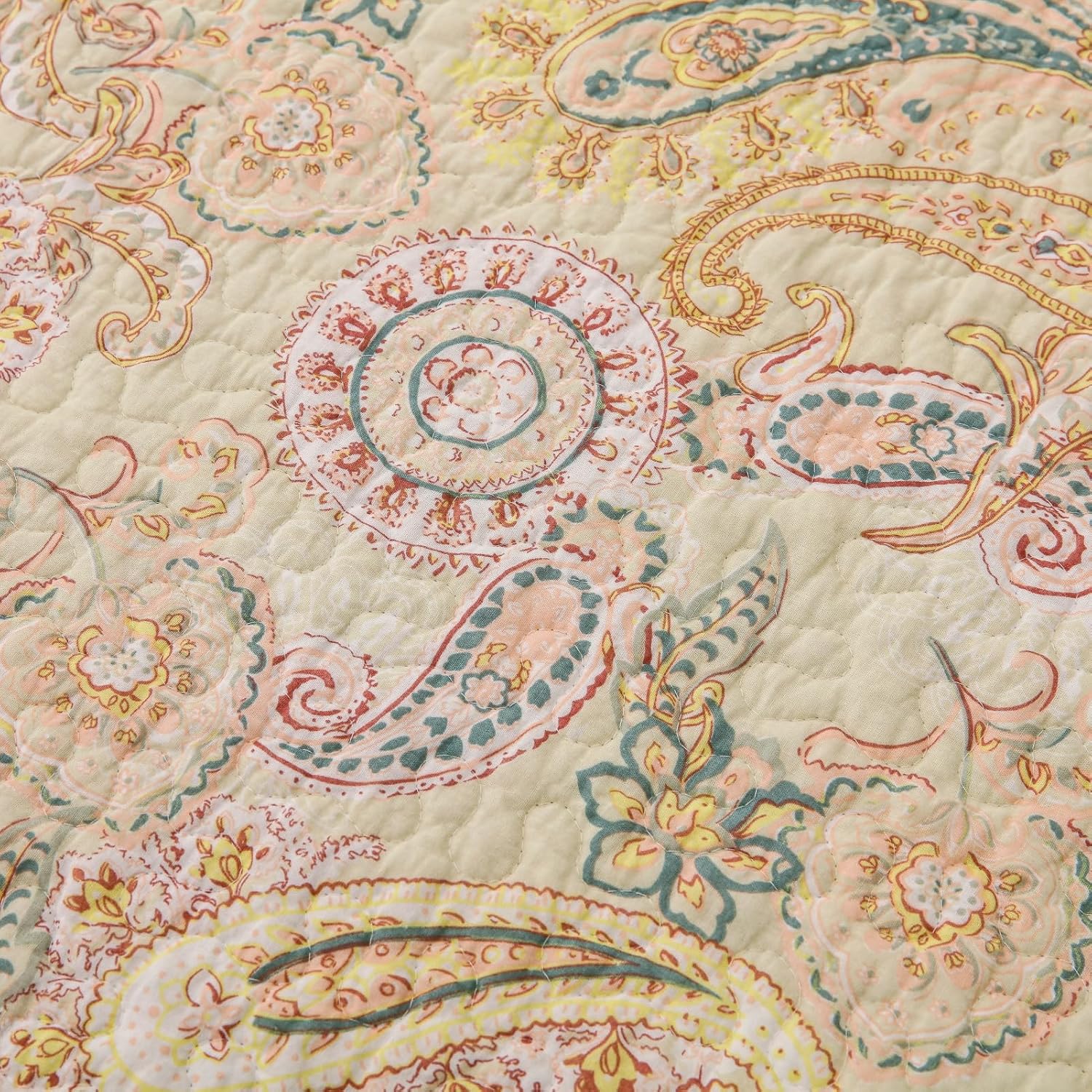 ABREEZE 100% Cotton Paisley Quilt Set Queen Size 3 Piece Set – Lightweight Bedspread with 2 Shams, Soft & Breathable Floral Coverlet for All-Season Comfort,Beige