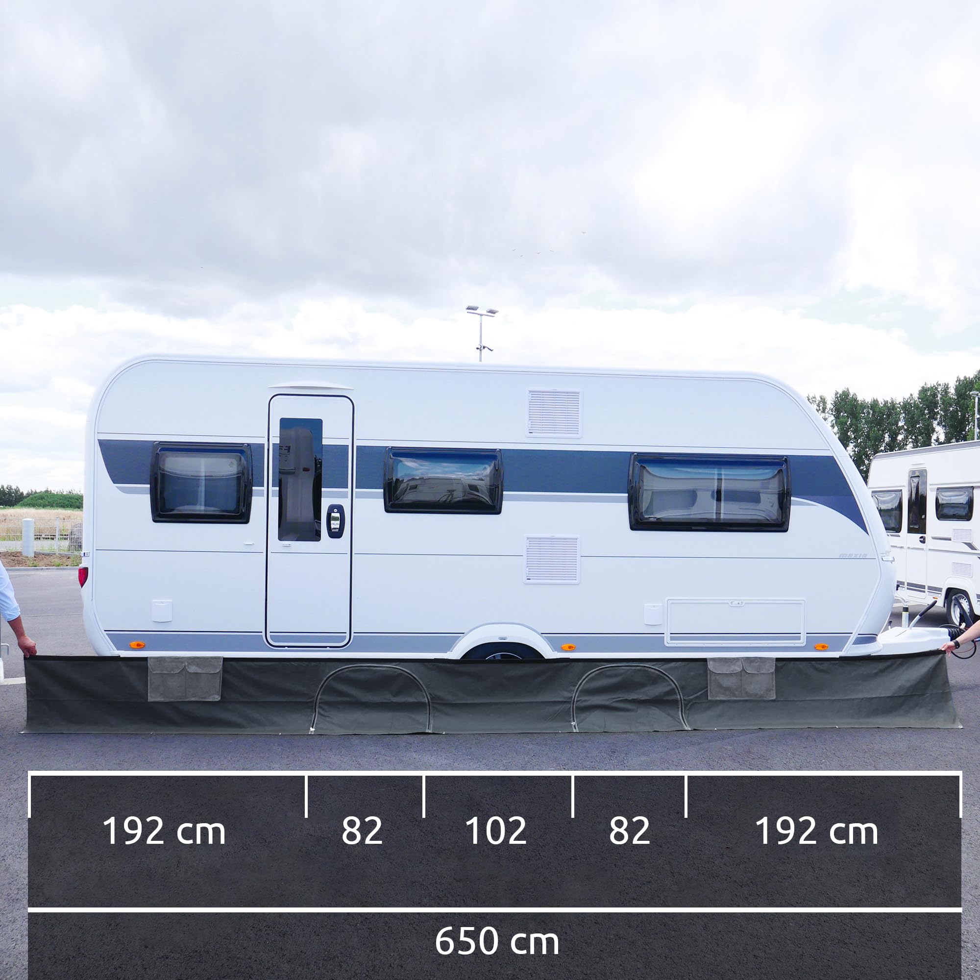 your GEAR Parafango - Copertura da pavimento 650 x 60 cm per roulotte e camper con scomparti