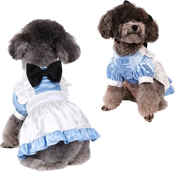 Small Dog Maid Costume Dress Halloween Lolita Outfits for Medium Breed Girl Puppy Pet Cute Christmas Wedding Princess French Maid Apron Cosplay Blue, M