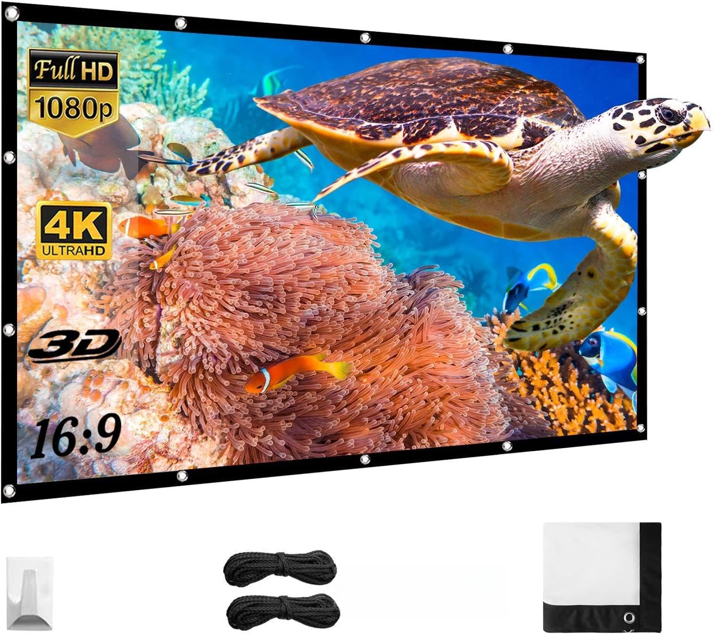 120 Inches Projector Screen,16:9 HD 4K Foldable Anti-Crease Portable Projector Movies Screen for Home Theater Outdoor Indoor Support Double Sided Projection (120Inch)