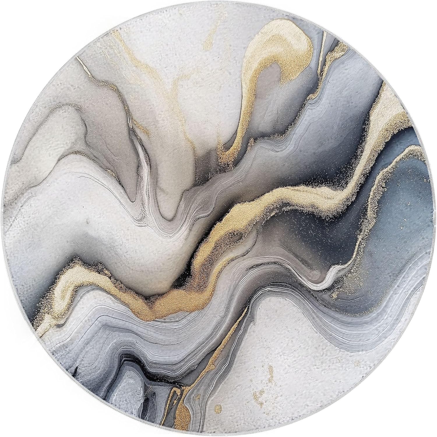 2' x 2' Round Area Rugs Machine Washable, Abstract Marble Gold Texture Rug Soft Indoor Carpet, Watercolor Style Low Pile Rugs, for Living Room Bedroom Dining Room Decor Round Rug