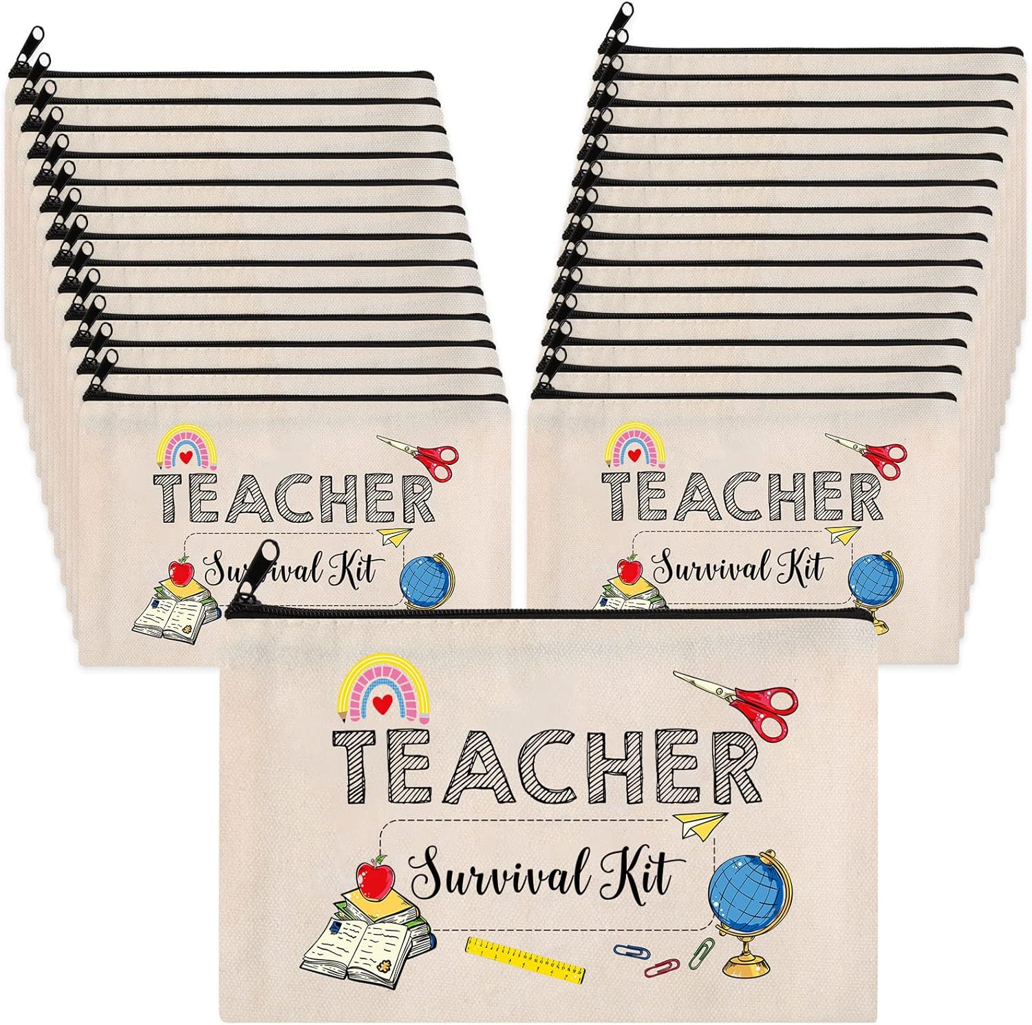 Saintrygo 28 Pcs Teacher Survival Kit Rainbow Makeup Bags Teacher Appreciation Gifts Bulk Thank You Gifts for Teachers Graduation Season