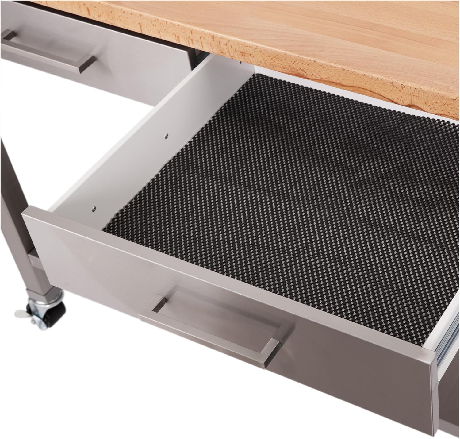 Seville Classics Commercial Work Table Island Utility Cart Prep Station, for Restaurant, Kitchen, Warehouse, Garage, Hotel, Home, Stainless-Steel, Solid Wood Top, 48" W x 24" D