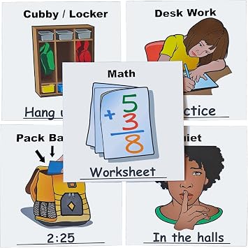 SchKIDules 48-Pc Large Classroom Visual Schedule Laminated Cards Set | 4.75" PreCut Dry Erase Friendly Icons | Pocket Chart & Daily Wall Calendar | Teacher Supplies & Classroom Management