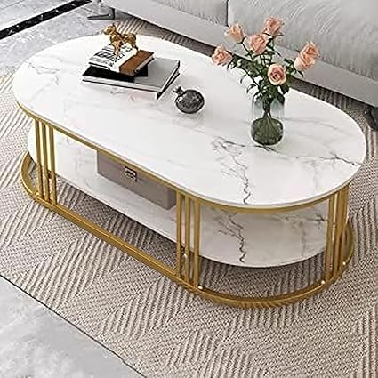 A I Craft Coffee Table, Center Cocktail Table with Faux Marble Look Tabletop & Metal Frame, Modern Coffee Table for Living Room, Already Assemble (Gold & White)