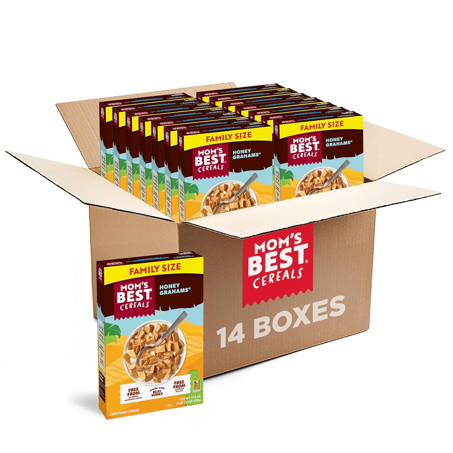 Mom's Best Honey Grahams Breakfast Cereal, 17.5 oz Box, 14 Pack