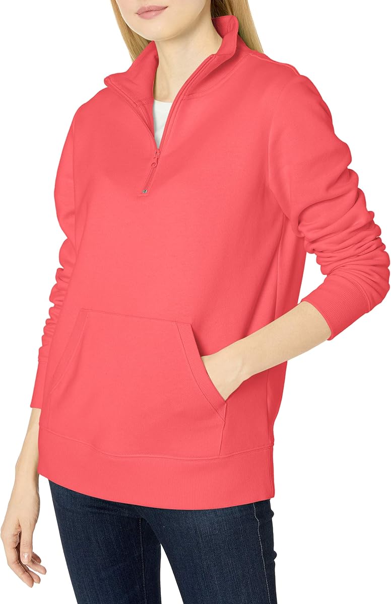 Amazon Essentials Women's Long-Sleeve Fleece Quarter-Zip Pullover Sweatshirt, Kangaroo Pocket (Available in Plus Size)