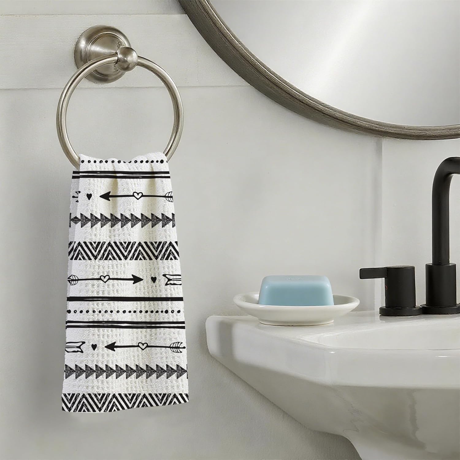 2 Pack Hand Towels Tribal Vintage Black and White Pattern Kitchen Towels Absorbent Decorative Abstract Towel Set for Drying,Cleaning,Cooking,Bathroom,Holiday 16x24 Inches - Image 6