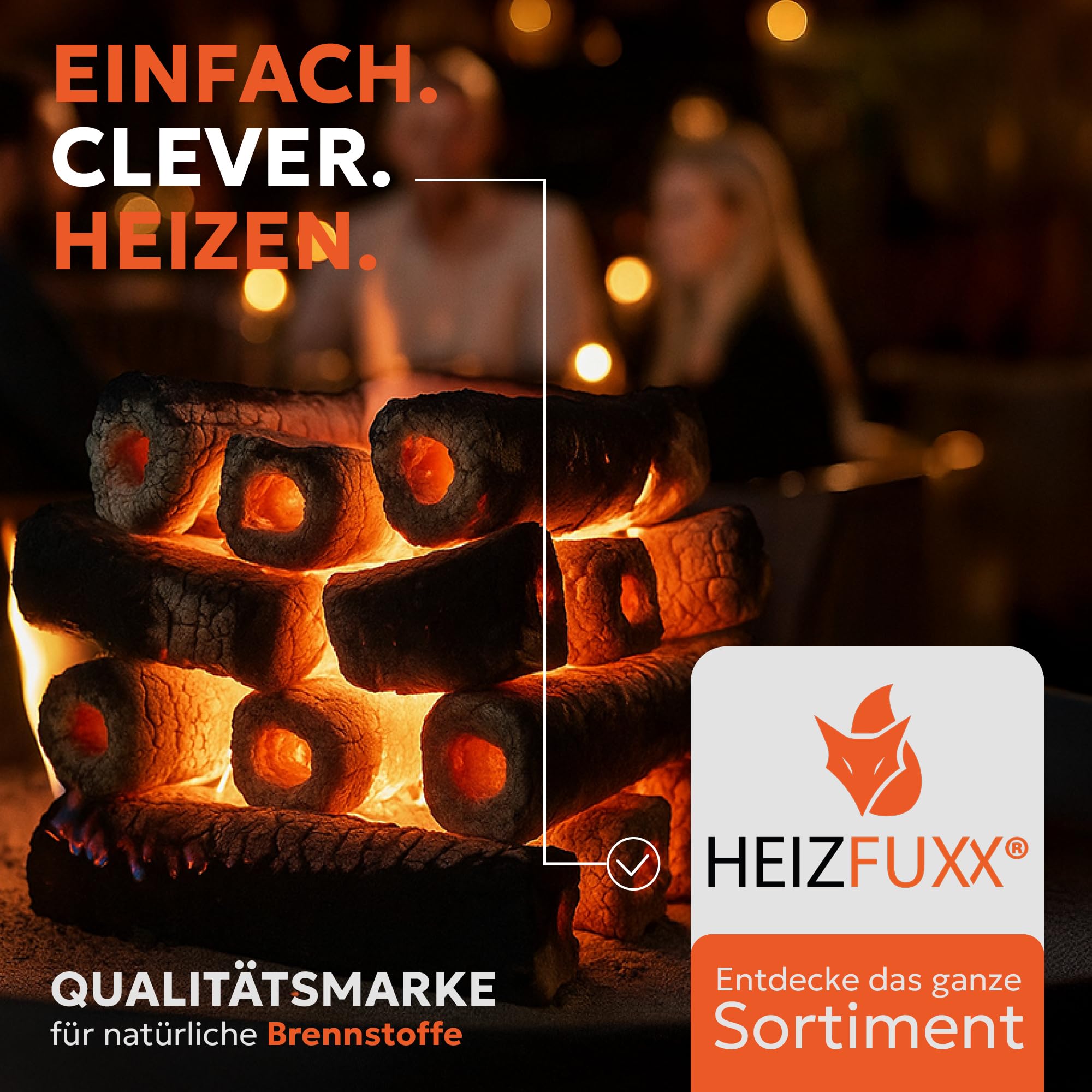 HEIZFUXX Holzbriketts PiniKay Octagon - Hartholzbriketts Palette 960 kg (96x10 kg) - Briketts mit Zugloch für Kamin, Heizkessel & Ofen - Schnell entzündbar, hoher Heizwert & geringer Aschegehalt