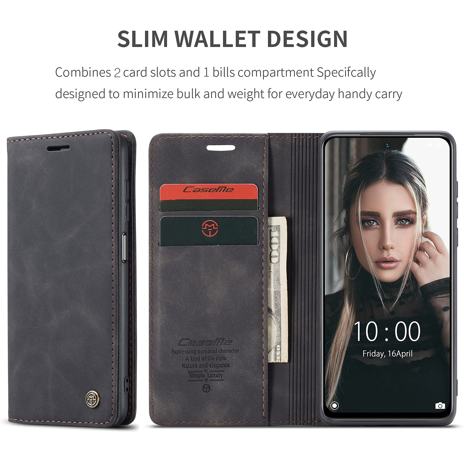 Chocoyi - Custodia in pelle per Xiaomi Redmi Note 10 4G/Note 10S, protezione in pelle PU a portafoglio, chiusura magnetica, fessure per tessere, funzione di supporto, colore: marrone