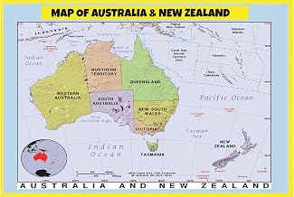 Map of Australia & New Zealand 18x24 - Laminated Wall Map Poster Print Perfect for Classrooms and Homes - Vivid Imagery with Bright Colors