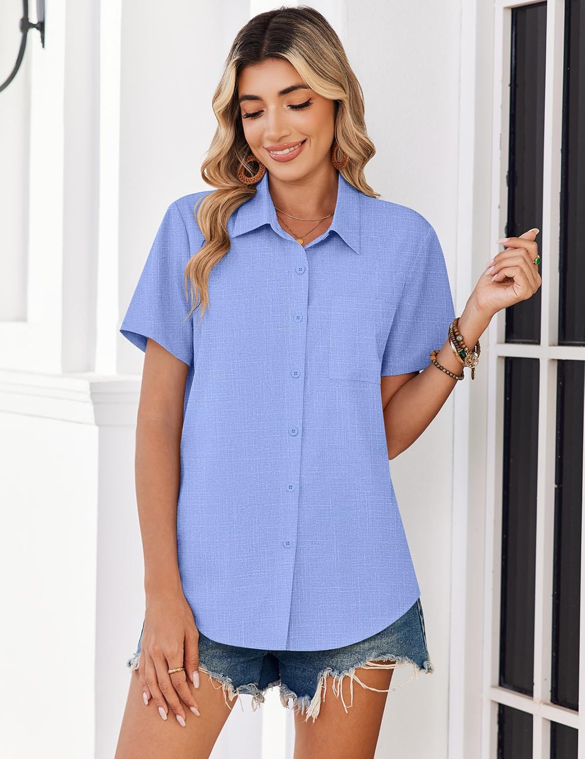 Zeagoo Women Blouses Short Sleeve Button Down Shirts Business Casual Dressy Work Tops Summer Spring Clothes - Image 5