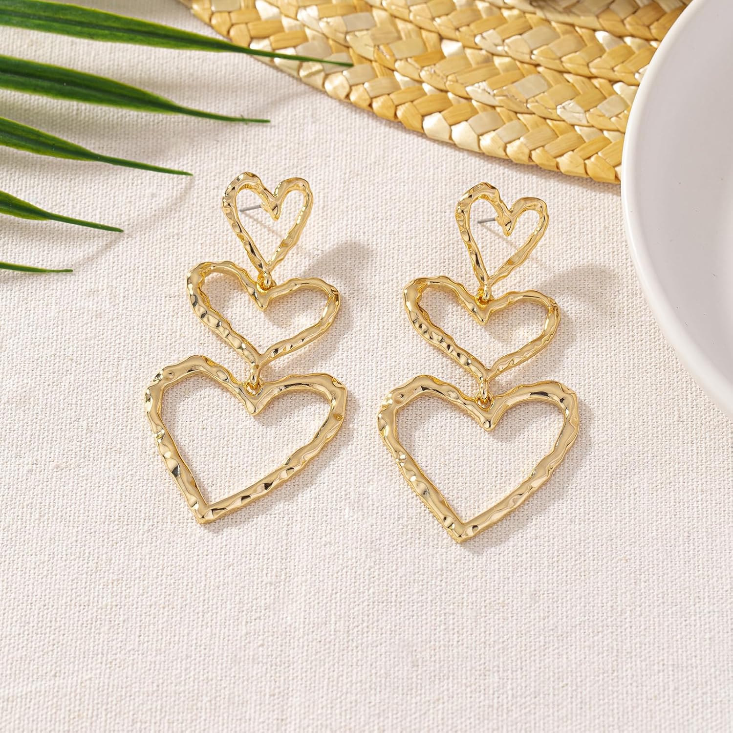 Valentines Earrings for Women Gold Heart Dangle Earrings Big Long Heart Drop Earrings Chunky Gold Large Statement Earrings Valentines Jewelry - Image 4
