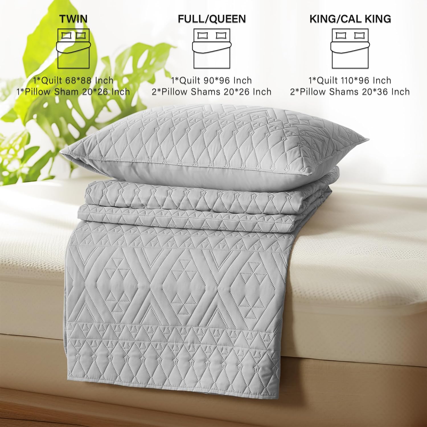 akkialla Full/Queen Size Quilt Bedding Set,Light Grey Lightweight Microfiber Soft Bedspread,Modern Style Geoetric Pattern Coverlet Set for All Seasons,3 Piece(1 Quilt,2 Pillow Shams) - Image 7