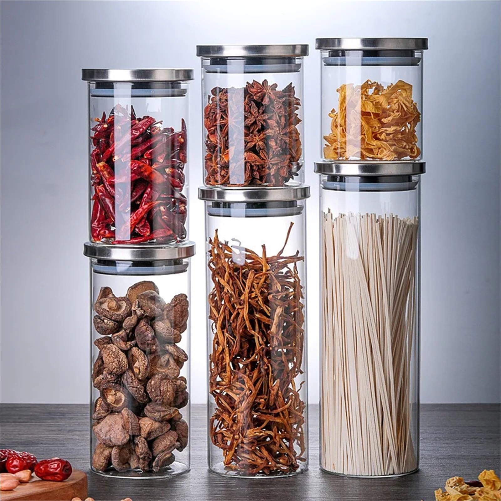 Vorratsglas FüR TrockenfrüChte 2 stücke Glas Kanister Edelstahl Abdeckung Gewürz Gläser Lagerung Tank Kaffee Bean Getrocknete Obst Lebensmittel Behälter Küche Zubehör FüR Kaffee Und Tee(65x100mm)