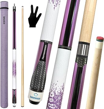 HomeSeason 58in 2-Piece Pool Cue, 18/19/20/21oz Professional Maple Billiards Stick 3D Printed Lizard Grip with Case, 12.5mm Tip Stainless Steel Quick Screw