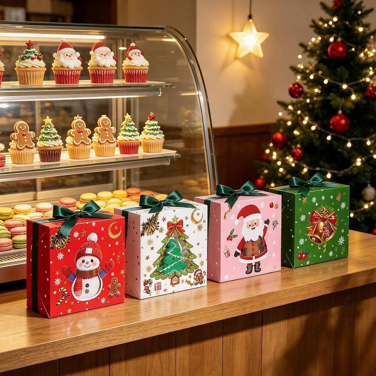 12Pcs 5x5x2 Chrimas Cookie Boxes,Window,Food Grade,4 Colors image 5