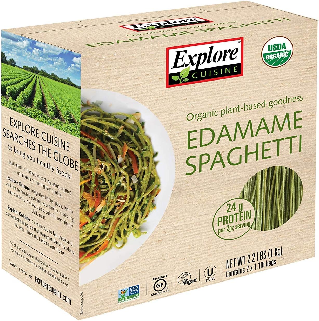 Explore Cuisine Organic Edamame Pasta (2/1.1 LB) (Net Wt 2.2 LB), 2.2 lb - PACK OF 2
