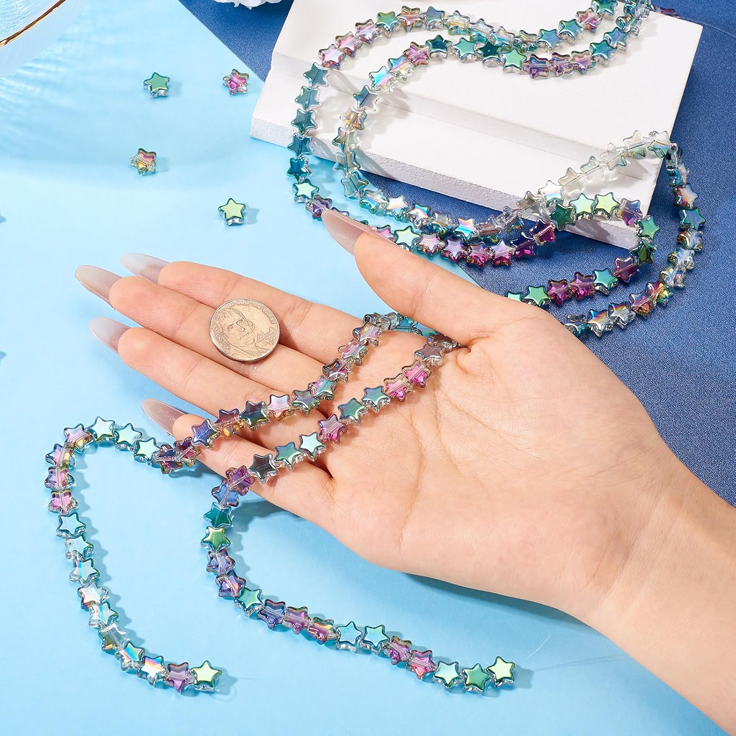 Craftdady 160pcs Star Glass Beads Electroplate Rainbow Loose Spacer Beads Crystal Star Handmade Craft Bracelet Beads 8.5x9mm for DIY Earring Necklace Jewelry Making