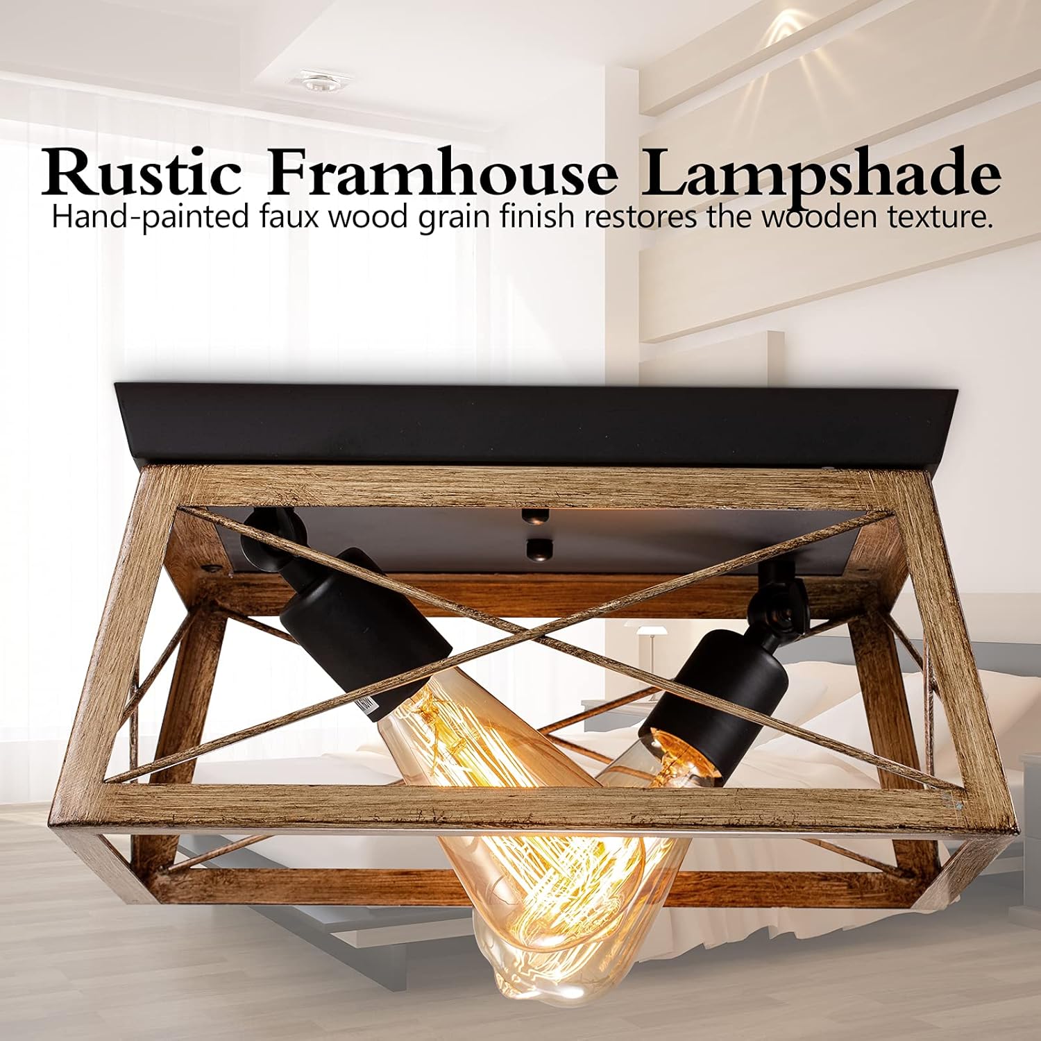 Pynsseu Industrial Ceiling Light, 2 Lights Farmhouse Semi Flush Mount Ceiling Fixture for Kitchen Island Dining Room Bedroom Foyer Hallway, 1 Pack