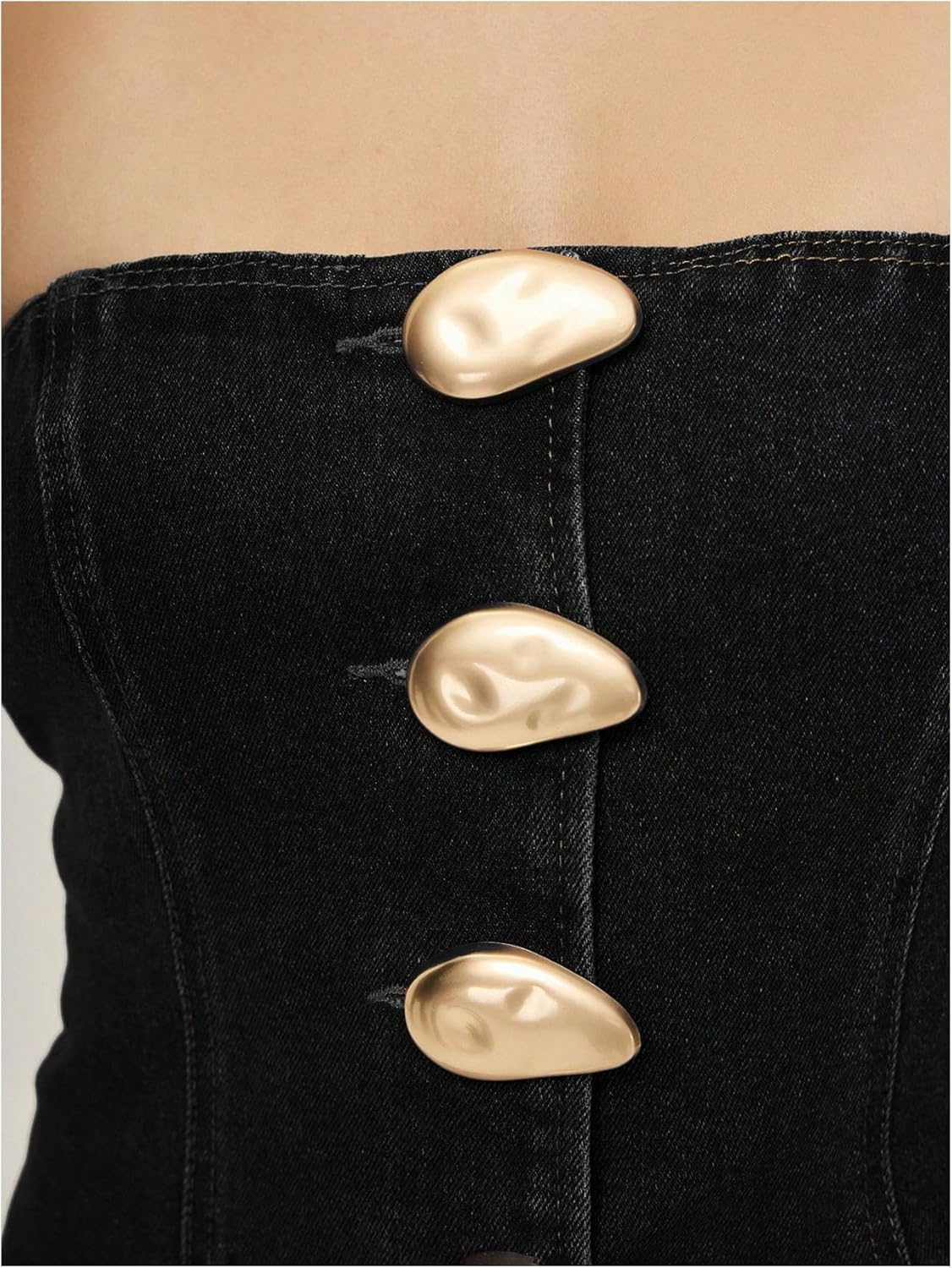 Milumia Women's Metal Button Front Denim Tube Top Elegant Sleeveless Bandeau Tops - Image 5