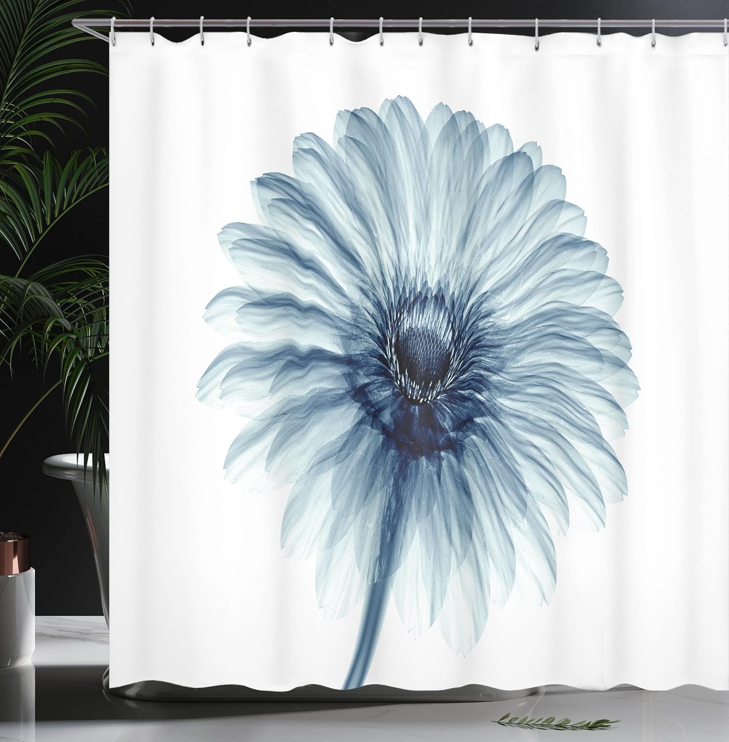 Ambesonne Flower Shower Curtain, Photo of a Daisy Flower with X-Rays Different Look to The Plants in Nature Art Print, Cloth Fabric Bathroom Decor Set with Hooks, 69" W x 75" L, Teal Cream