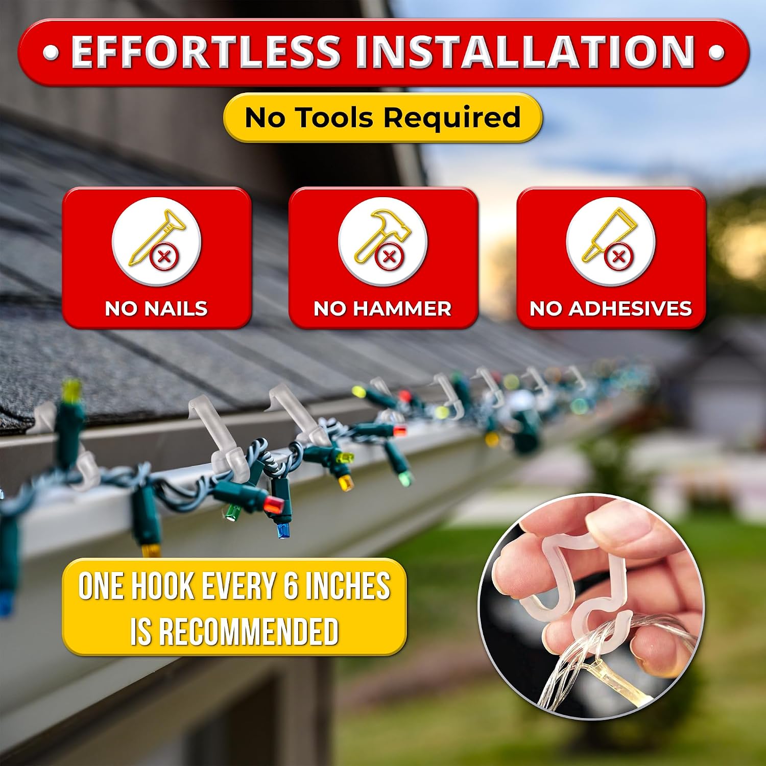 100 Pack Gutter Light Clips – Weatherproof Gutter Clips for Hanging Outdoor Lights – Flexible, Translucent & Reusable | Easy & Quick Installation on Roof & Gutters | Holiday & Christmas Light Clips