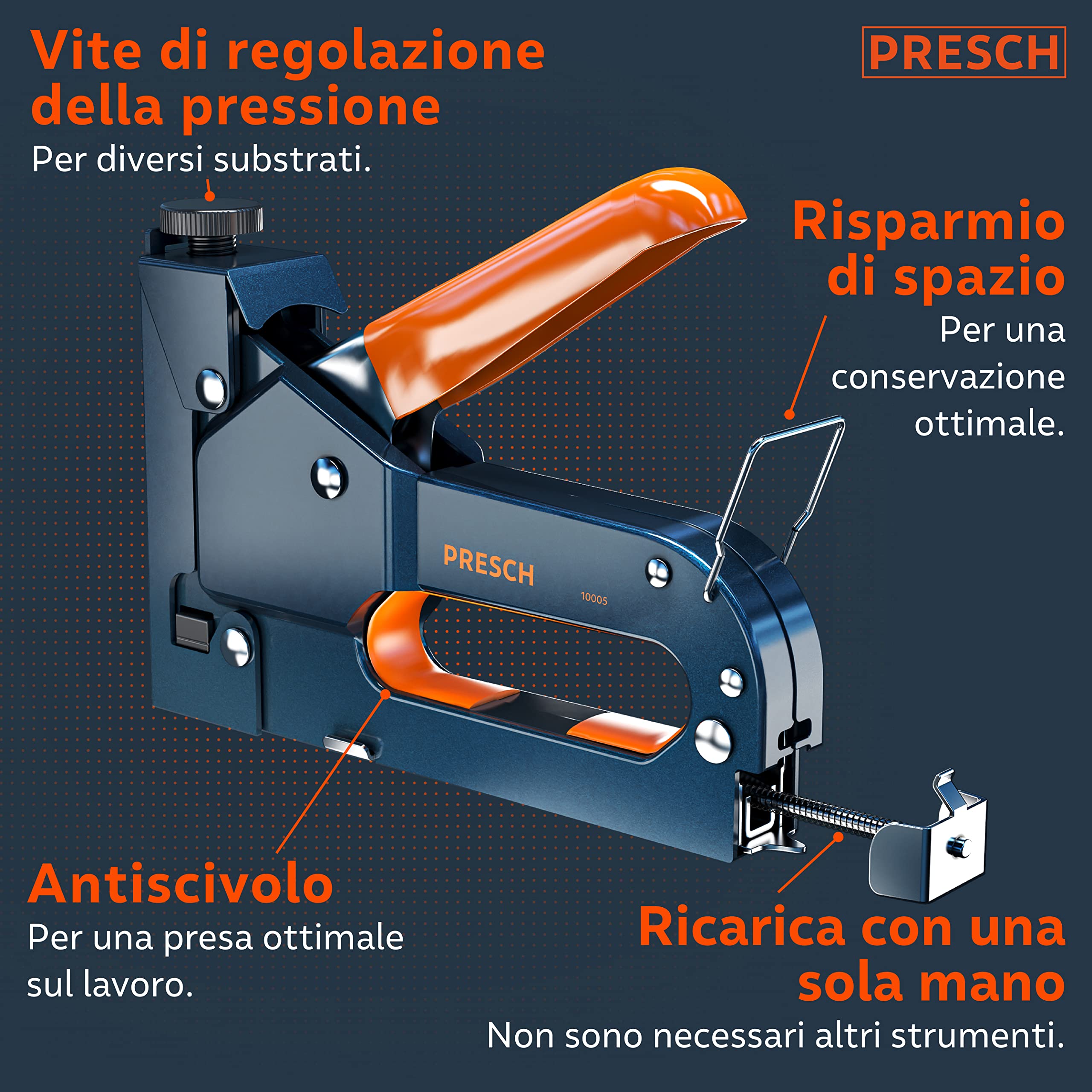 Presch Set Graffatrice Manuale 600 pz. - Fissatrice manuale con 600 graffette per legno, tessuto, mobili e cartone catramato - Attrezzo professionale