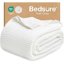 Bedsure 100% Cotton Blanket Twin XL Size for College Dorm - Cooling Breathable and Soft for Summer, Waffle Weave Twin Blanket for Bed, Dorm Room Essentials, White, 66x90 inches
