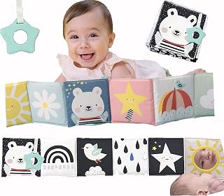 Baby Steps Angel Bear Black White High Contrast Baby Soft Cloth Book Tummy Time Toys,Baby Safe Mirror Teether Early Educational for Infants Toddlers Sensory,0-3 Yrs Newborn Crinkle Book for Babies