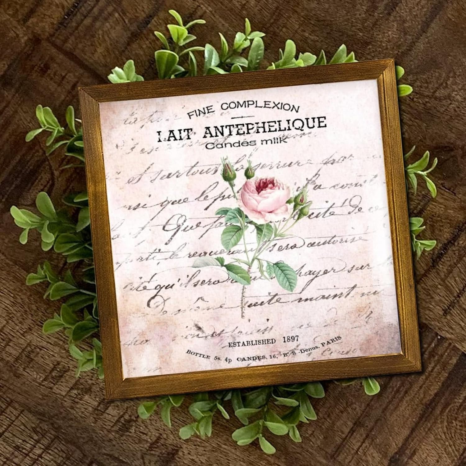 Fine Complexion Candes Framed Wood Signs Vintage French Rose Flower Wooden Wall Hangings Retro Blossom Floral Wall Art Hanging Farmhouse Decoration Plaque for Home Kitchen Bedroom 12x12 inch