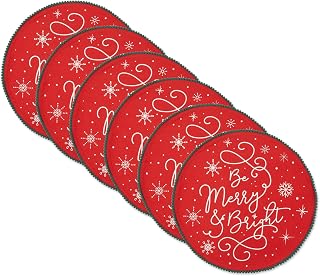 DII Be Merry and Bright Embellished Placemat Set, 15", Red with Snowflakes, Set of 6