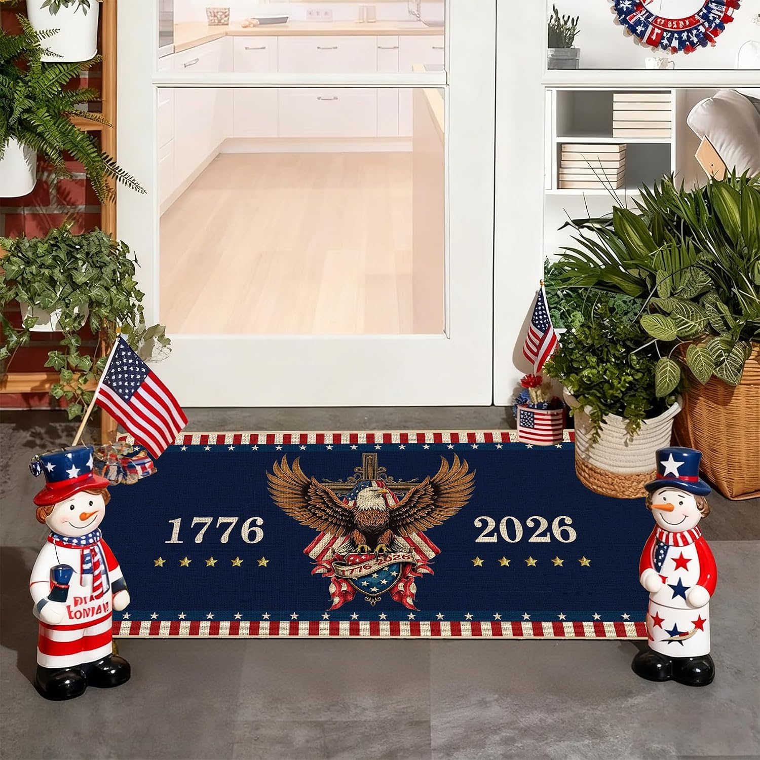 Baccessor 250th USA Anniversary Doormat 17x36 Inch, Patriotic 1776-2026 Freedom Memorial Day 4th of July Door Mat Non Slip Washable Low-Profile for Floor Entrance Front Decor