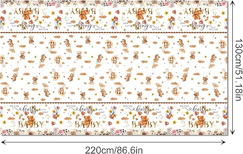 Miniatura 2 de 4 manteles rectangulares desechables de plástico con texto en inglés We Can Wait Bearly Wait Bear para baby shower, fiesta de cumpleaños de niños,