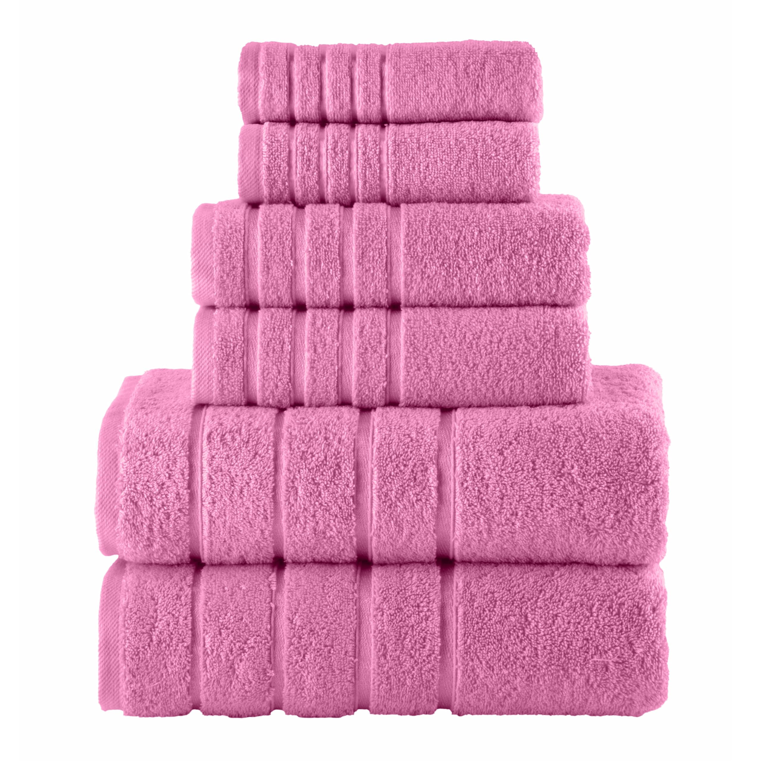 Elegant Comfort Set di 6 asciugamani in viscosa a 4 linee, di alta qualità, 100% cotone turco, ad alta assorbenza, include 2 salviette, 2 asciugamani per le mani e 2 teli da bagno, rosa chiaro