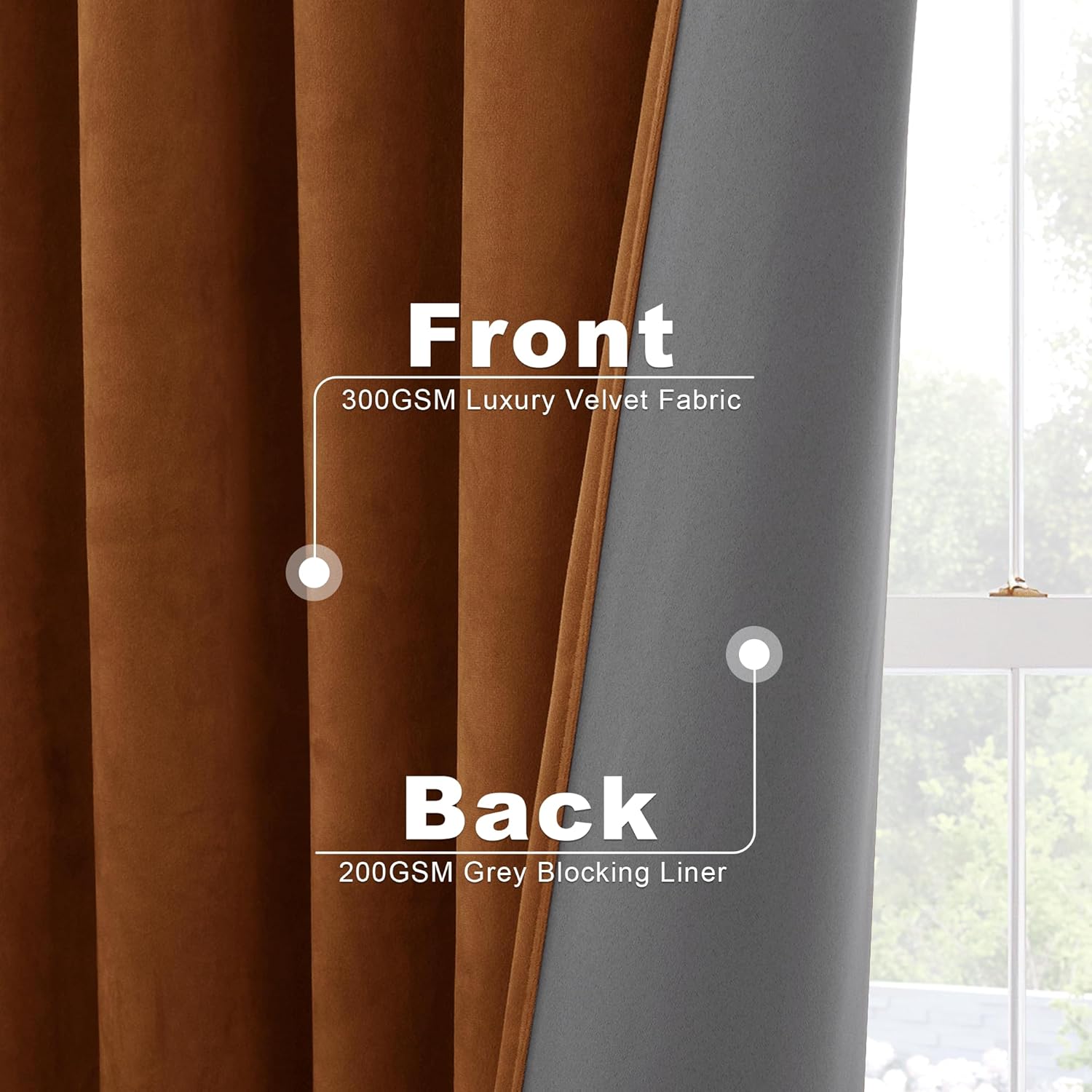 StangH 100% Blackout Curtains Burnt Orange Curtain Drapes Fall Home Decoration Thermal Insulated Light Blocking Privacy Panels for Nursery Bedroom/Office, W52xL84, 2 Panels