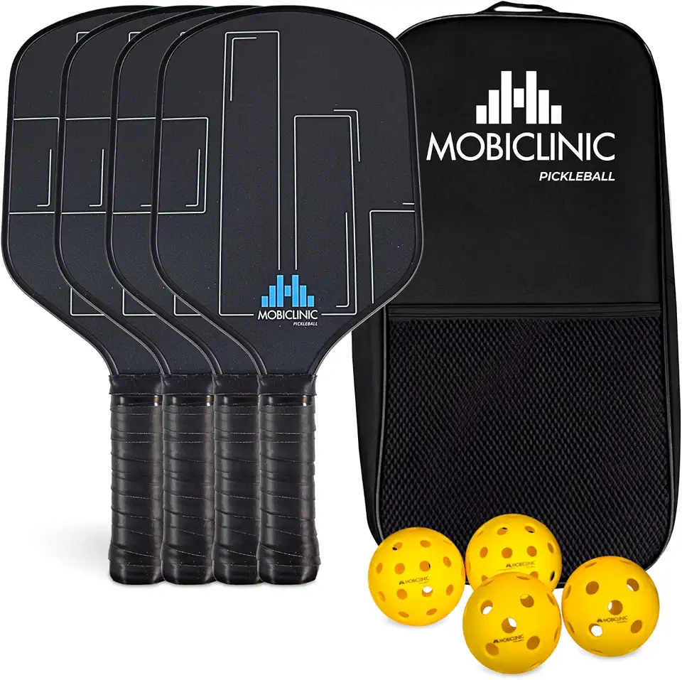 Mobiclinic®, Set de Pickleball, Palas de Fibra de Vidrio, Pelotas Interior y Exterior, Bolsa Transporte, Núcleo de Polipropileno de Panal, Grip Antideslizante