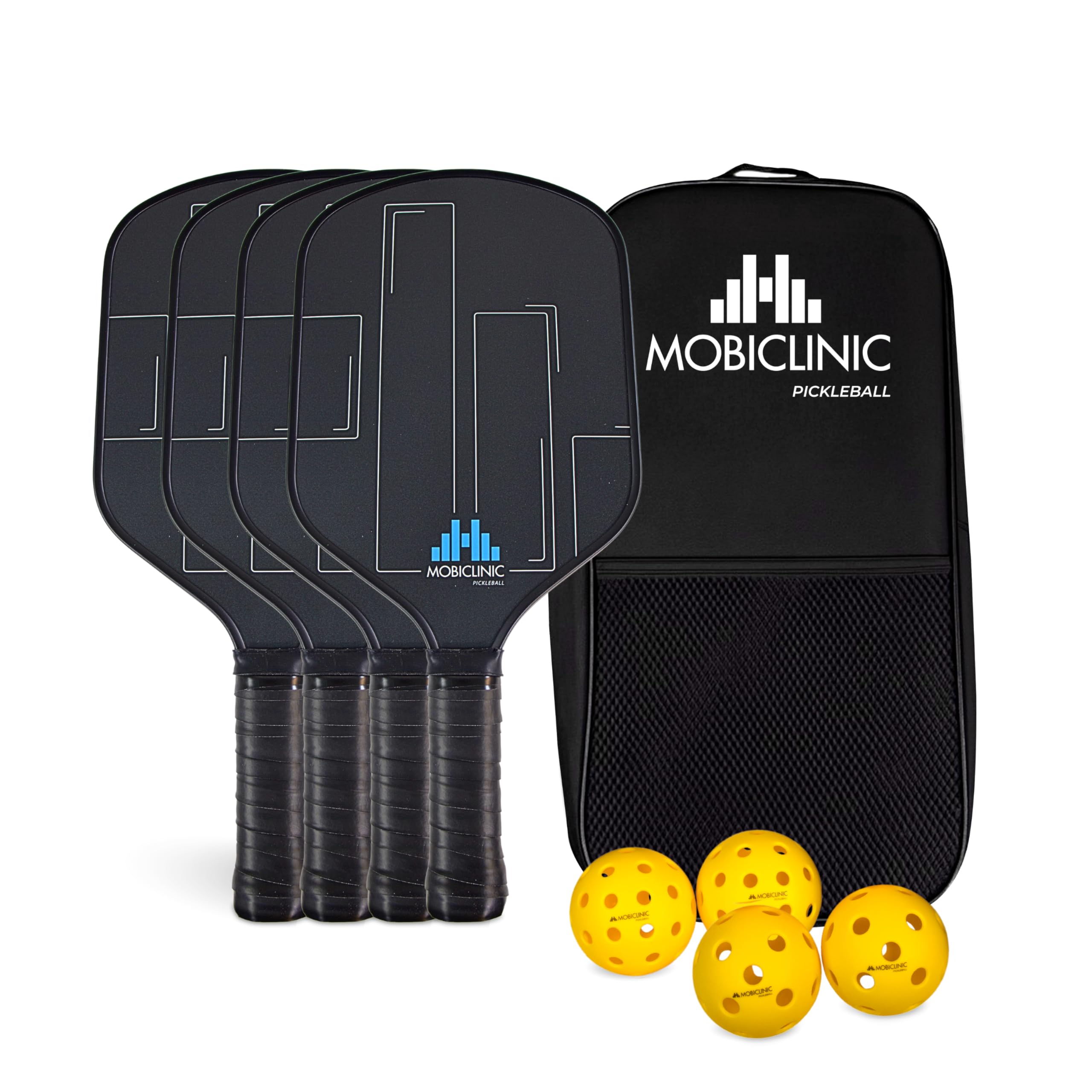 Ensemble de Pickleball Mobiclinic - 4 Raquettes en Fibre de Verre avec Balles et Sac de Transport
