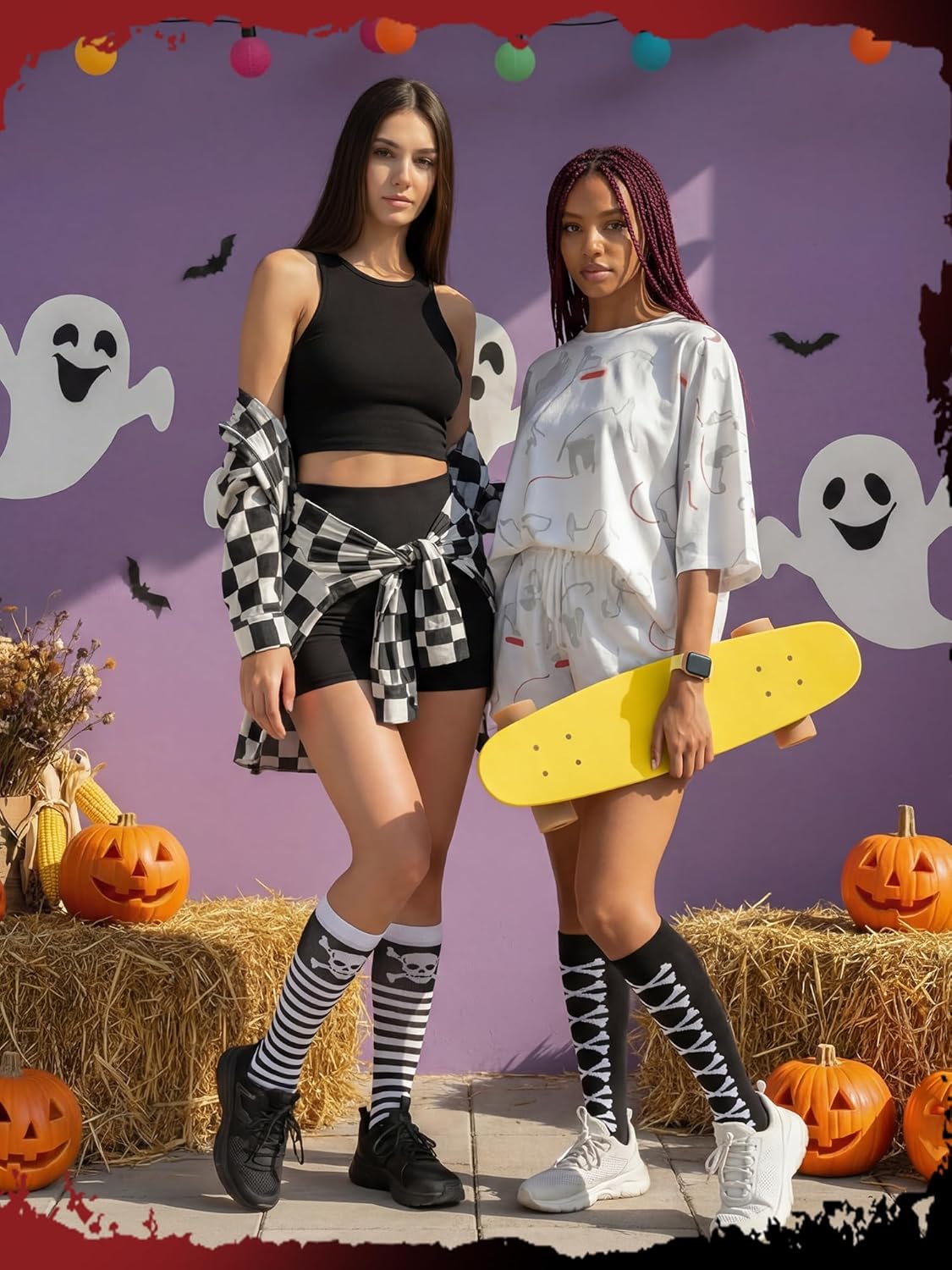 8 Pairs Compression Socks for Women Men Knee High Compression Socks for Halloween Nurses Running Medical Travel - Image 2