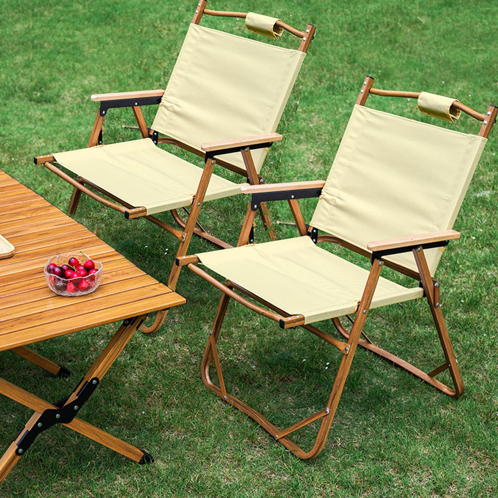 VUCATIN 2Pcs Camping Folding Chair Outdoor Chair Ultralight Furniture Backpacking Chair with Wooden Handle Aluminum Bracket Stable Collapsible Camp Chair for Outdoor Hiking,Fishing,Picnic,Travel