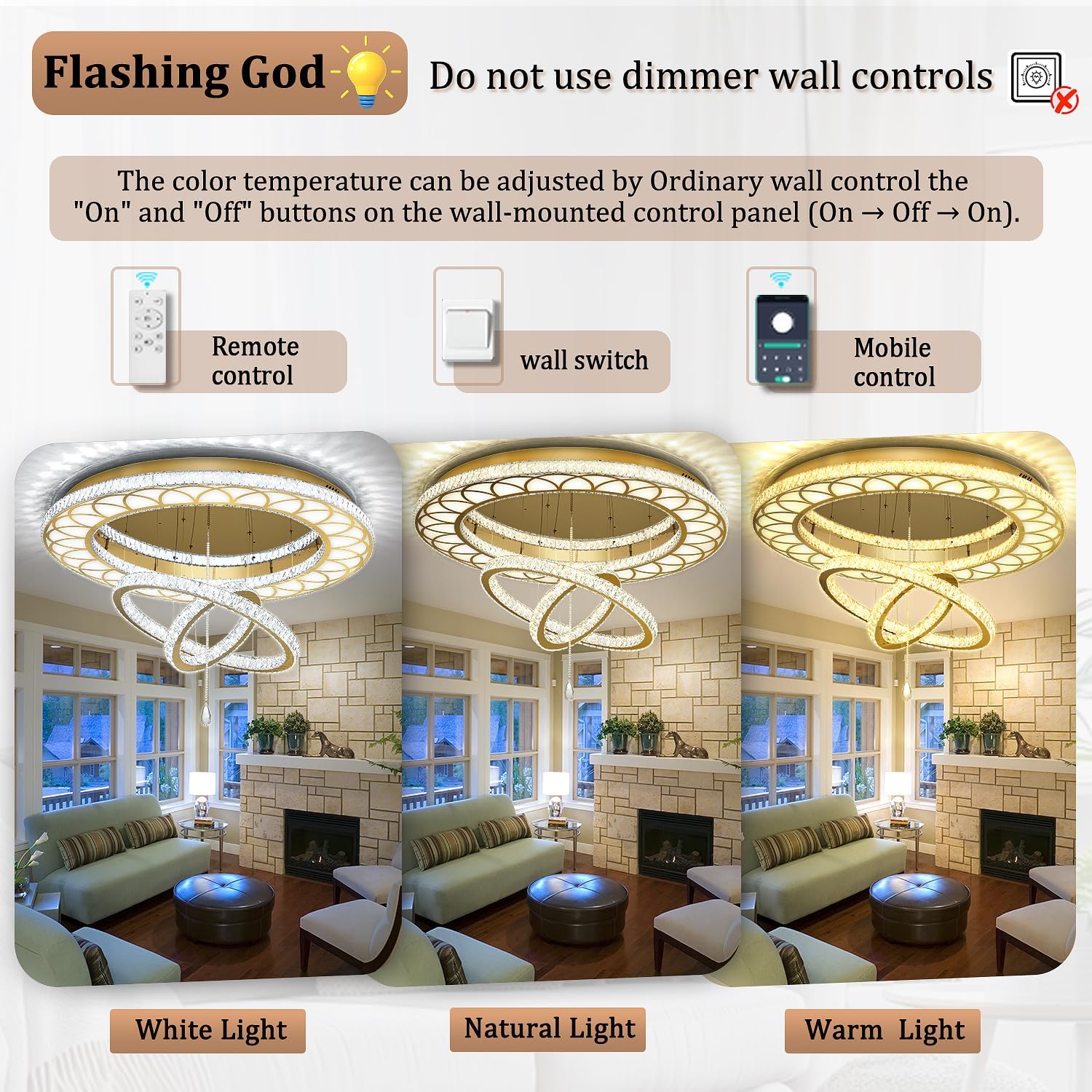 Flashing God 40" Modern Crystal Chandelier,Gold Round Crystal Ceiling Light Fixture,LED Dimmable Ring Pendant Light Flush Mount Chandeliers for Living Room,Dining Room,Bedroom