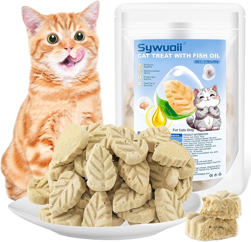 Petisco liofilizado para gatos com frango, salmão, gema de ovo e óleo de peixe SYWUAII – 50 g