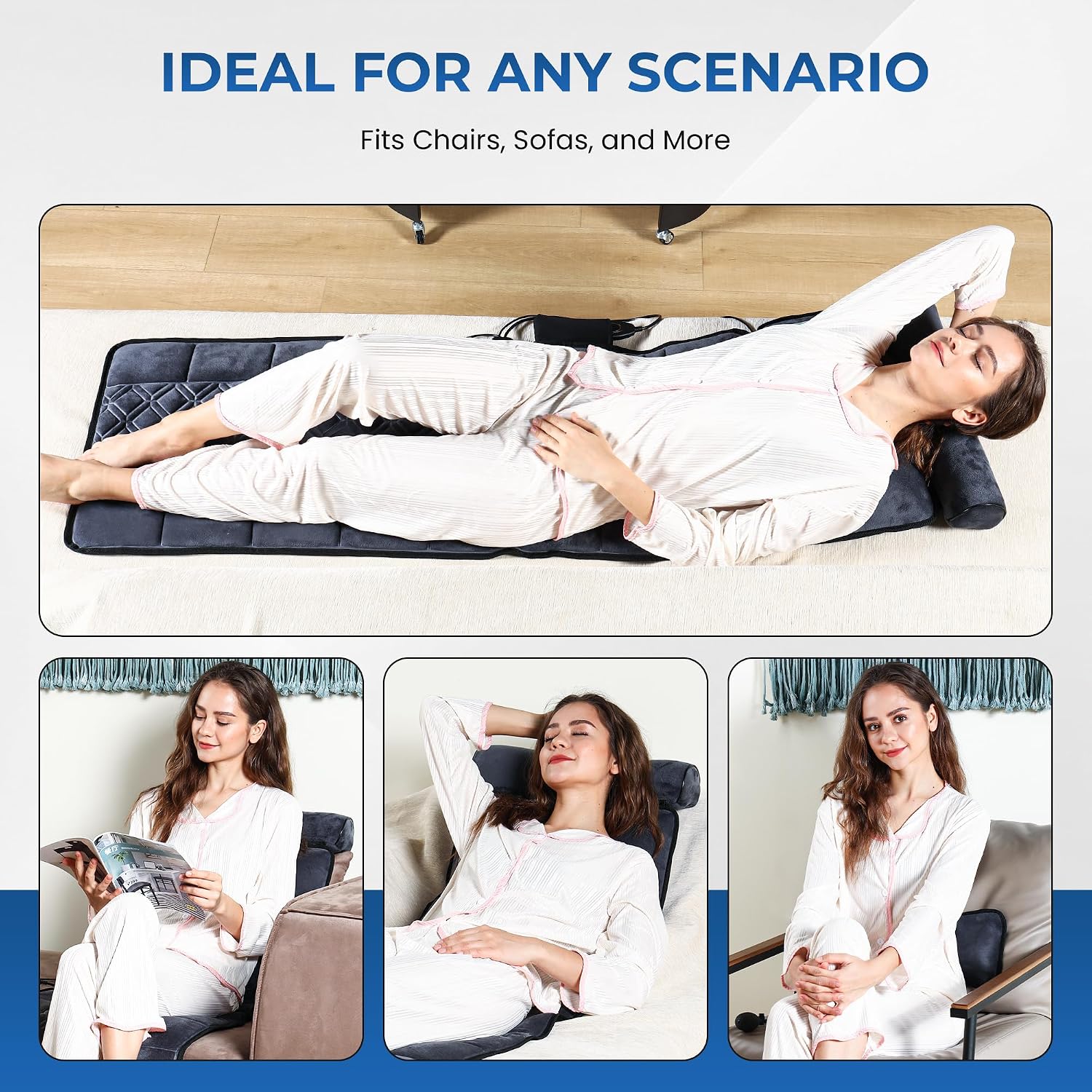 Full Body Vibration Massage Mat with Heat – 10 Vibration Motors for Soothing Body Relief, Includes Detachable Shiatsu Neck Massager, Heated Massage Pad for Bed, Sofa & Recliner
