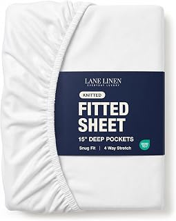 LANE LINEN Full Fitted Sheet Jersey Knit Deep Pocket 4-Way Stretch - White