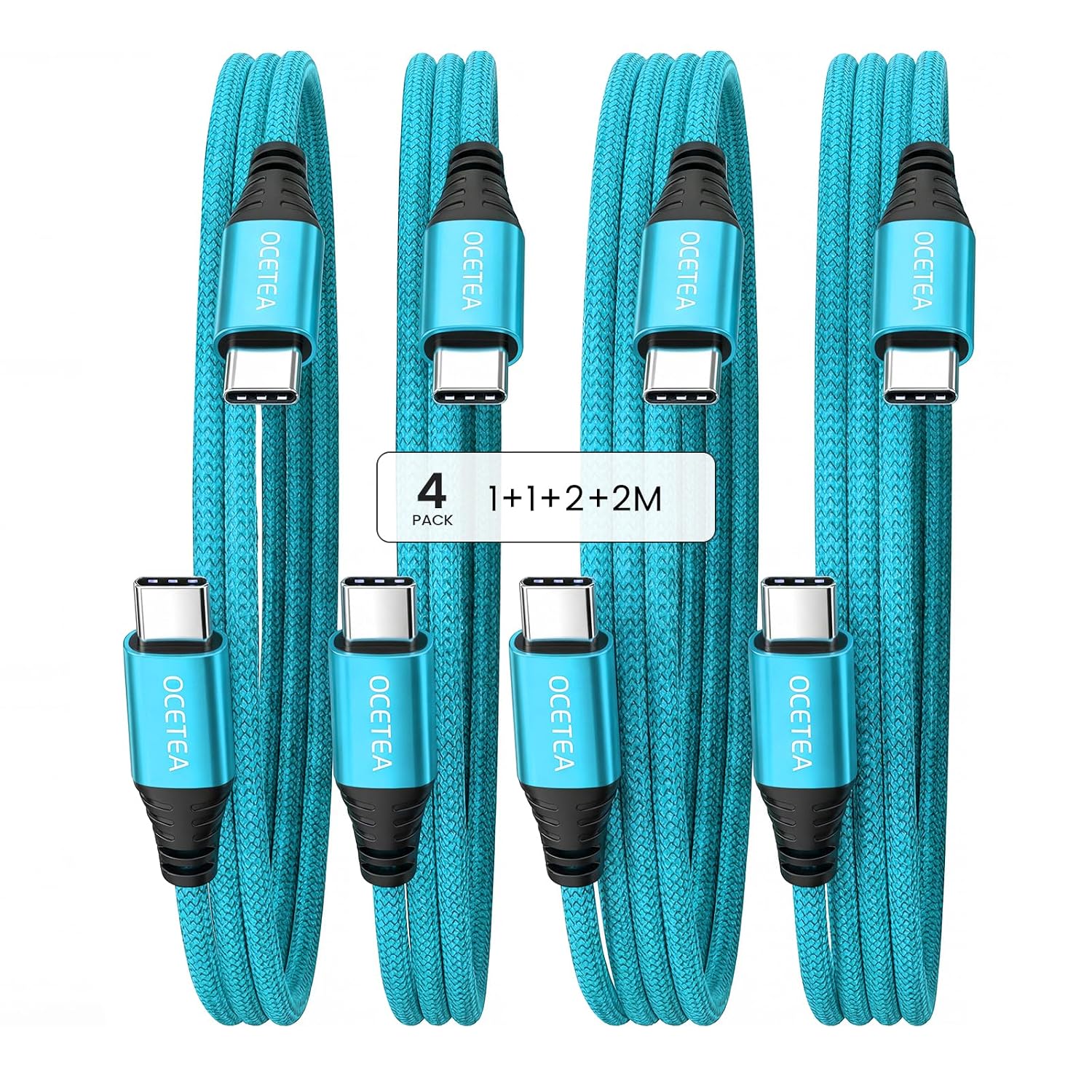60W USB C Kabel, [4er Pack, 1M 1M 2M 2M] USB C auf USB C Kabel Set, PD 3.0 Schnellladekabel USB C Kompatibel mit iPhone 16 15 Pro Max, MacBook Pro, iPad Pro Air, Galaxy S24 S23, Pixel, Grün