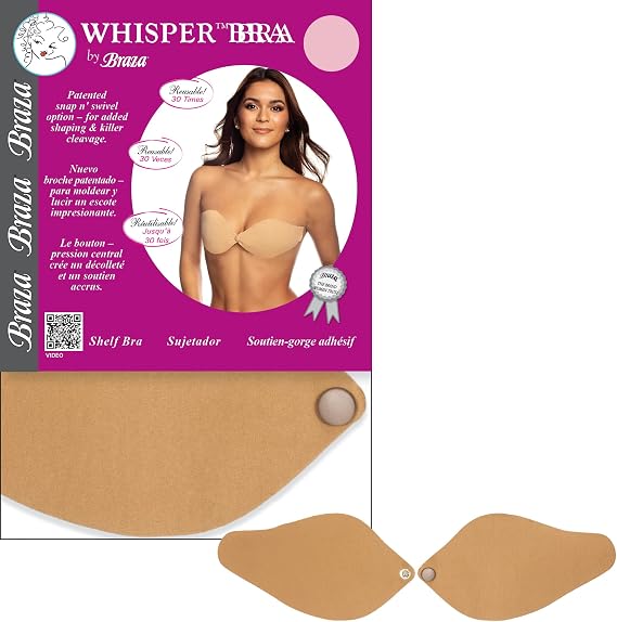 Whisper Bra Strapless, Backless, Reusable Adhesive Bra for Comfortable All-Day Wear