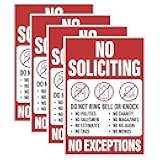 4pk No Soliciting Sticker Sign for House | No Soliciting No Exceptions Detailed Signs for Front Door or Business | Weatherproof Vinyl Decals, 3.75