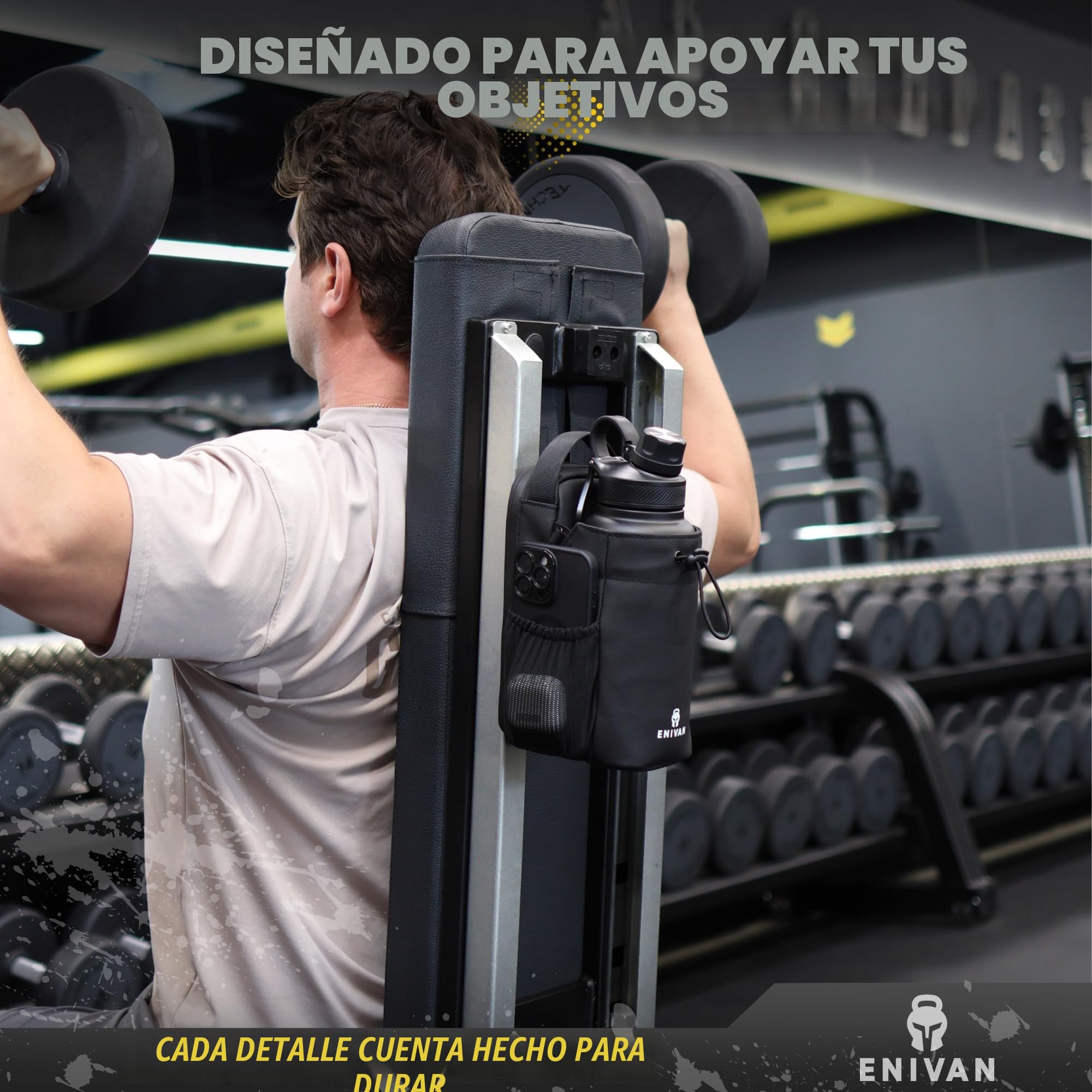 Bolsa Deportiva magnética, Soporte para Botella 1,5L, Bolsillo para móvil, Correa Ajustable Hombre Mujer, mosquetón Llaves, riñonera para Fitness, Gimnasio, musculación, Negro