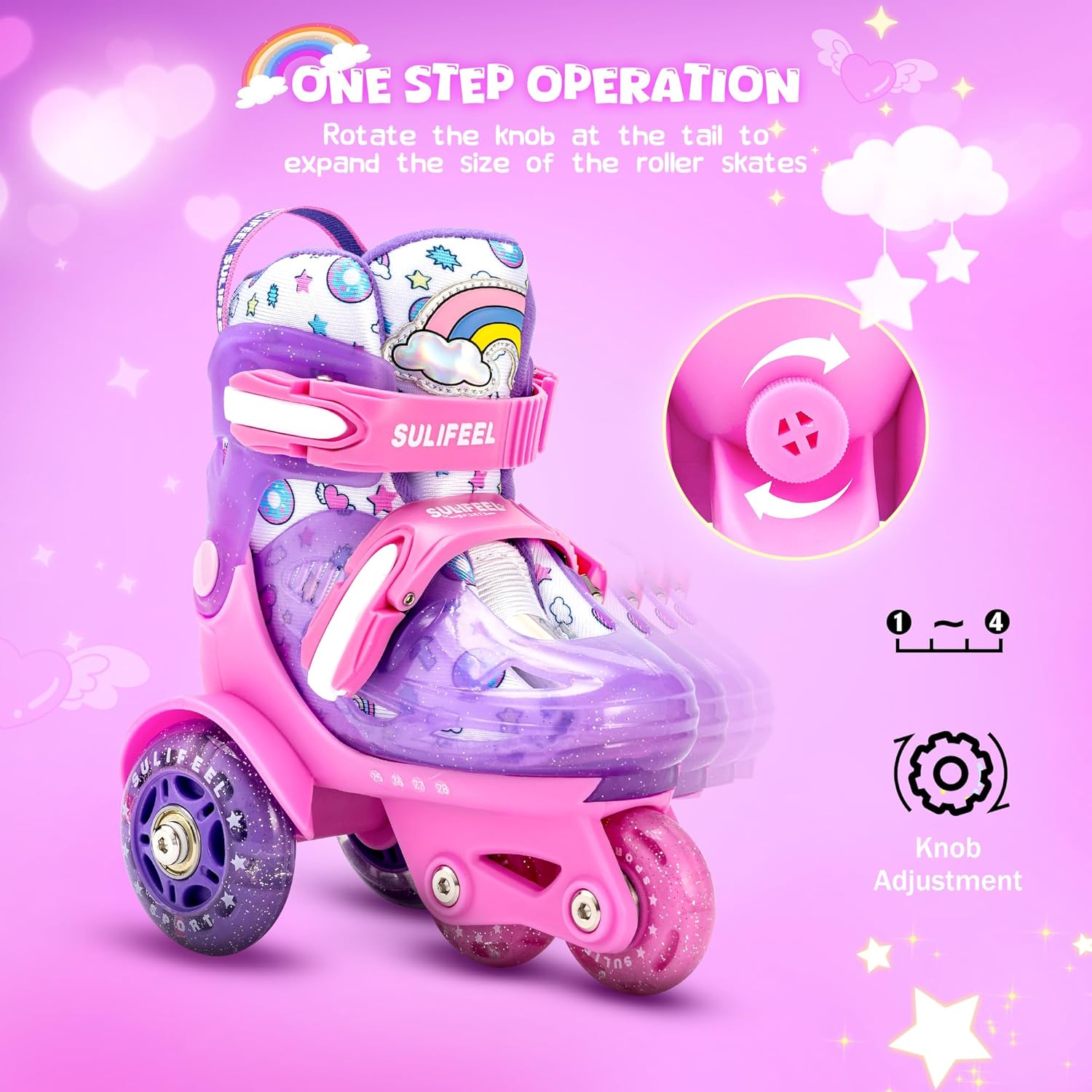 SULIFEEL Adjustable Roller Skates for Girls Boys Kids,Fun Illuminating Light Up Flash Wheels Three-Point Type Balance Suitable for Beginners Indoor Roller Skating - Image 3